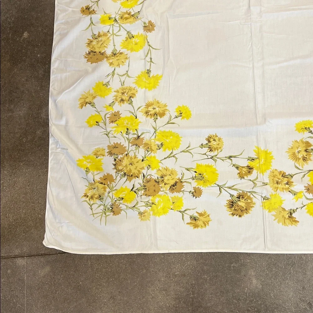 Vintage Floral Yellow & tan almost sq tablecloth  very soft & well loved, cotton